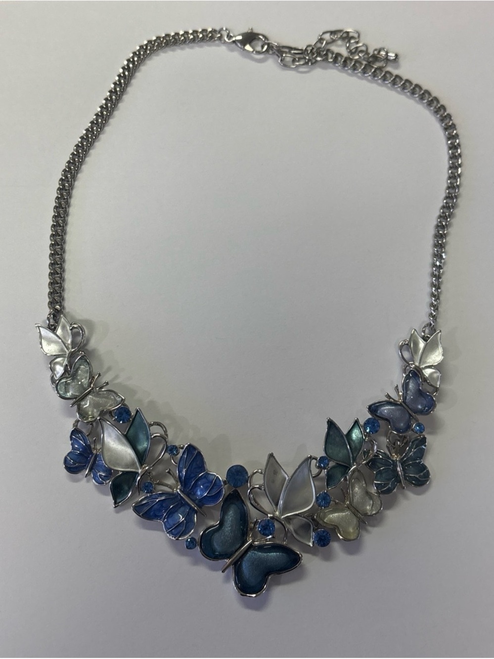 Silver Blue Butterfly Statement Necklace